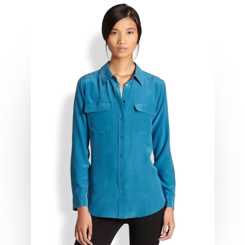 Equipment silk blouse button up shirt with pockets XS